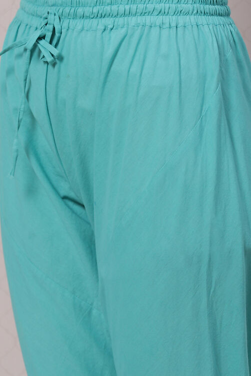 Turquoise Cotton Anarkali Kurta Churidar Suit Set image number 3