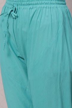 Turquoise Cotton Anarkali Kurta Churidar Suit Set image number 3
