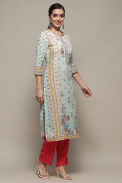 Mint Cotton Straight Kurta image number 4