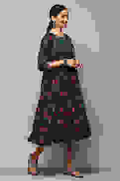 Teal Cotton Flared Printed Dress image number 4