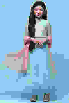 Sky Blue Anarkali Suit With Khadi Print Chanderi Jacket  image number 7