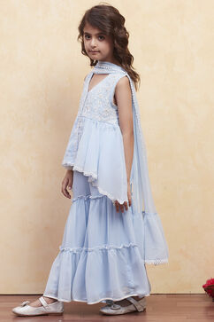 Ice Blue Polyester Peplum Suit Set image number 3