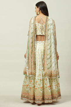 Cream Art Silk Lehenga Set image number 4