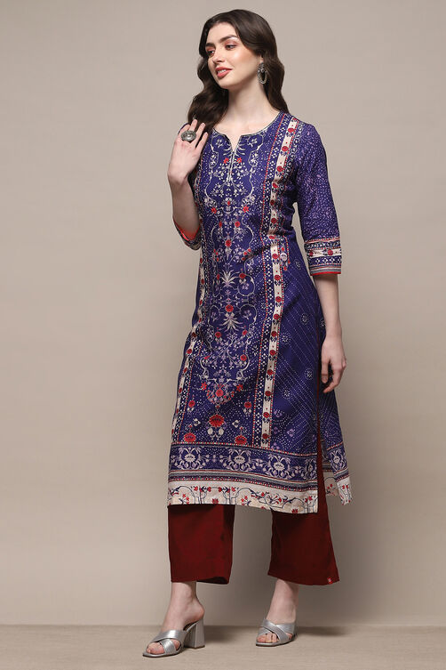 Indigo Cotton Straight Kurta image number 2