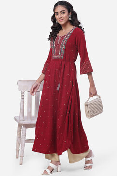 Cherry Red Flared Acrylic Kurta image number 5