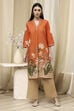 Orange Cotton Blend Straight Kurta image number 6