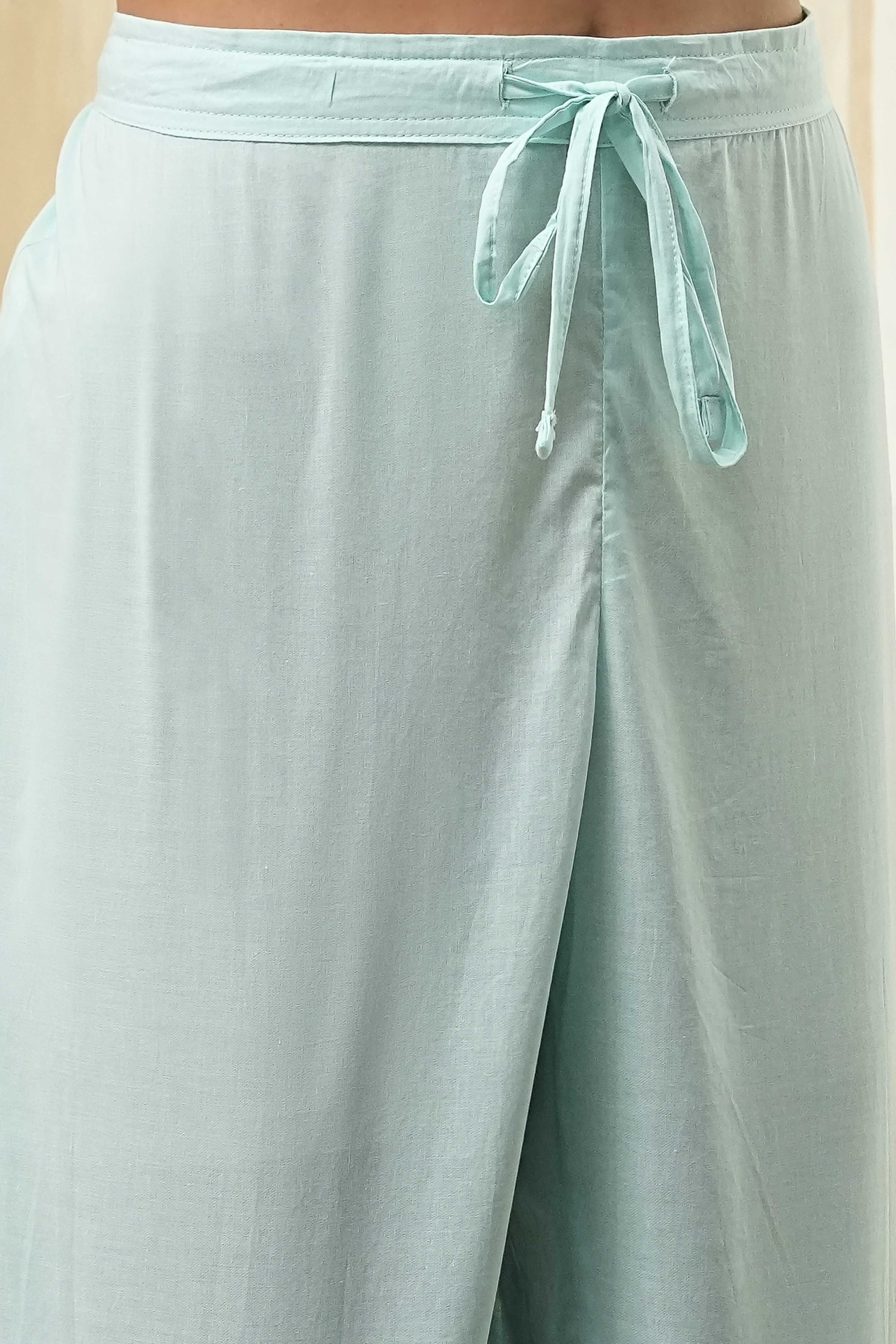 Aqua Cotton Printed Straight Suit Set image number 2