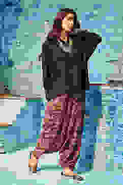 Black Rayon Asymmetric Kurta Set image number 6