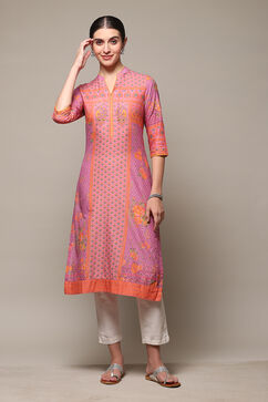 Purple Cotton Straight Printed Kurta image number 0