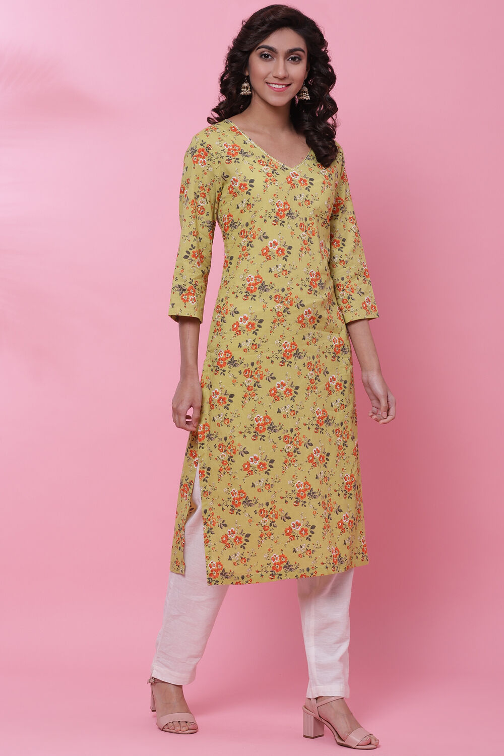 Cream Cotton Kurta image number 3