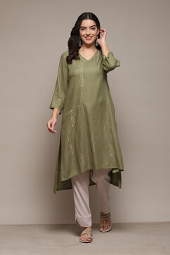 Pista Green Viscose Straight Solid Kurta image number 3