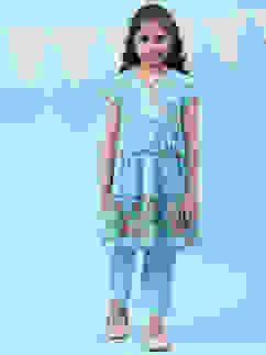 Sky Blue Art Silk Straight Printed Kurta image number 0