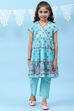 Sky Blue Art Silk Straight Printed Kurta image number 0