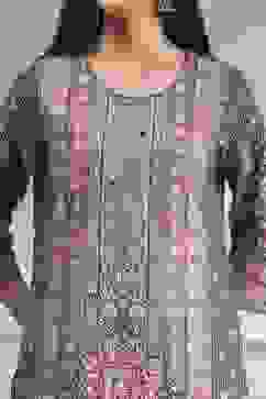 Grey Cotton Printed Straight Suit Set image number 1