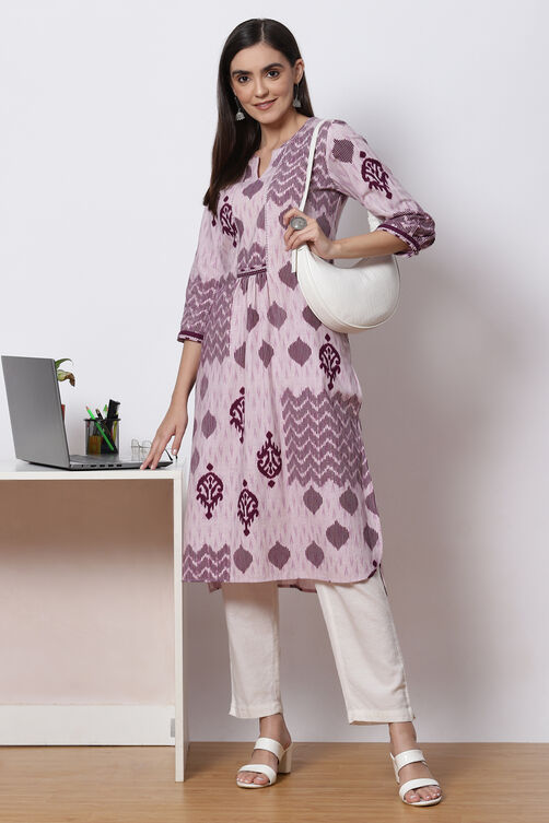 Plum Cotton Straight Kurta image number 5