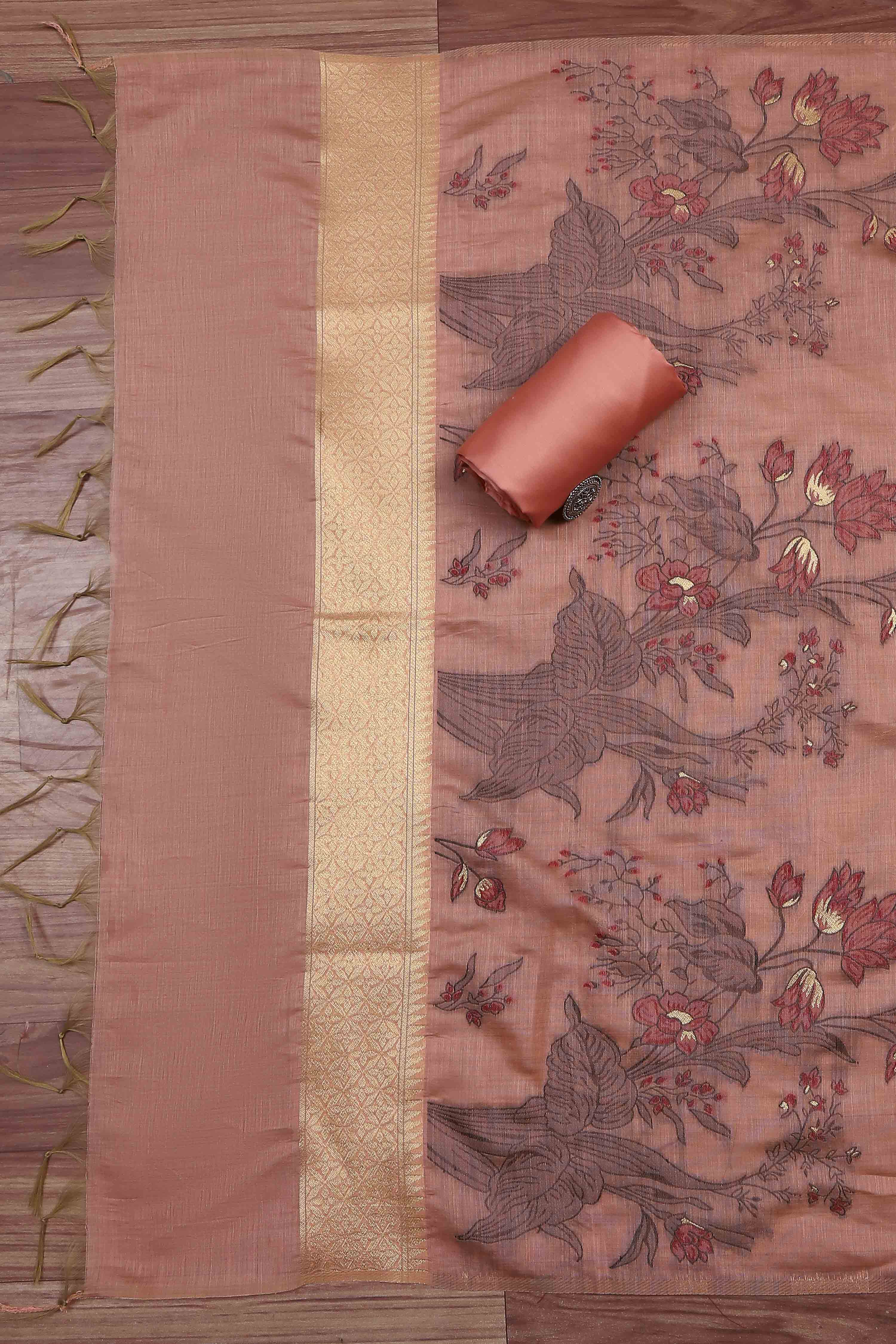 Peach Cotton Jamdani Unstitched Suit Set image number 3