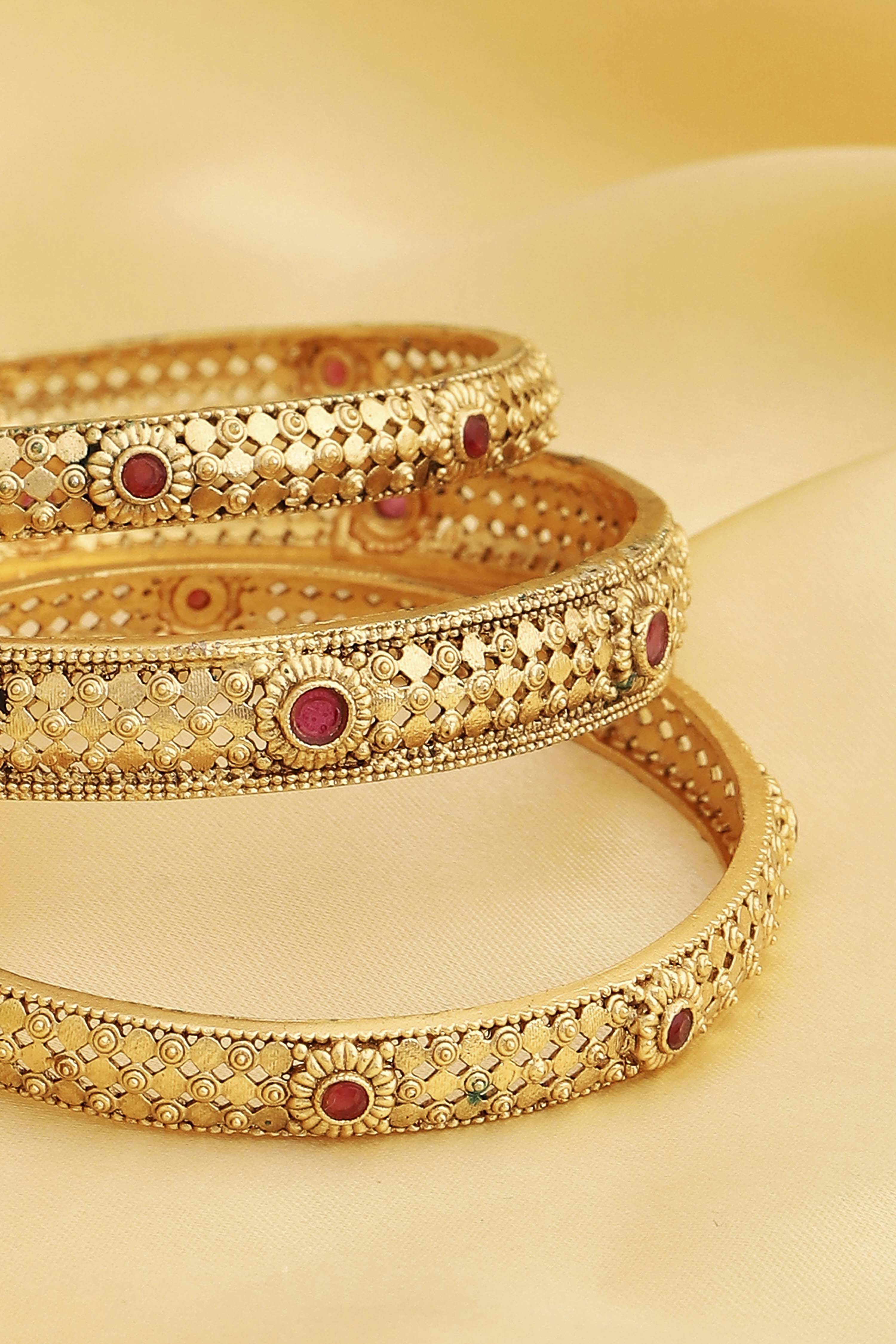 Red Gold Plated Alloy Studded Bangles image number 0