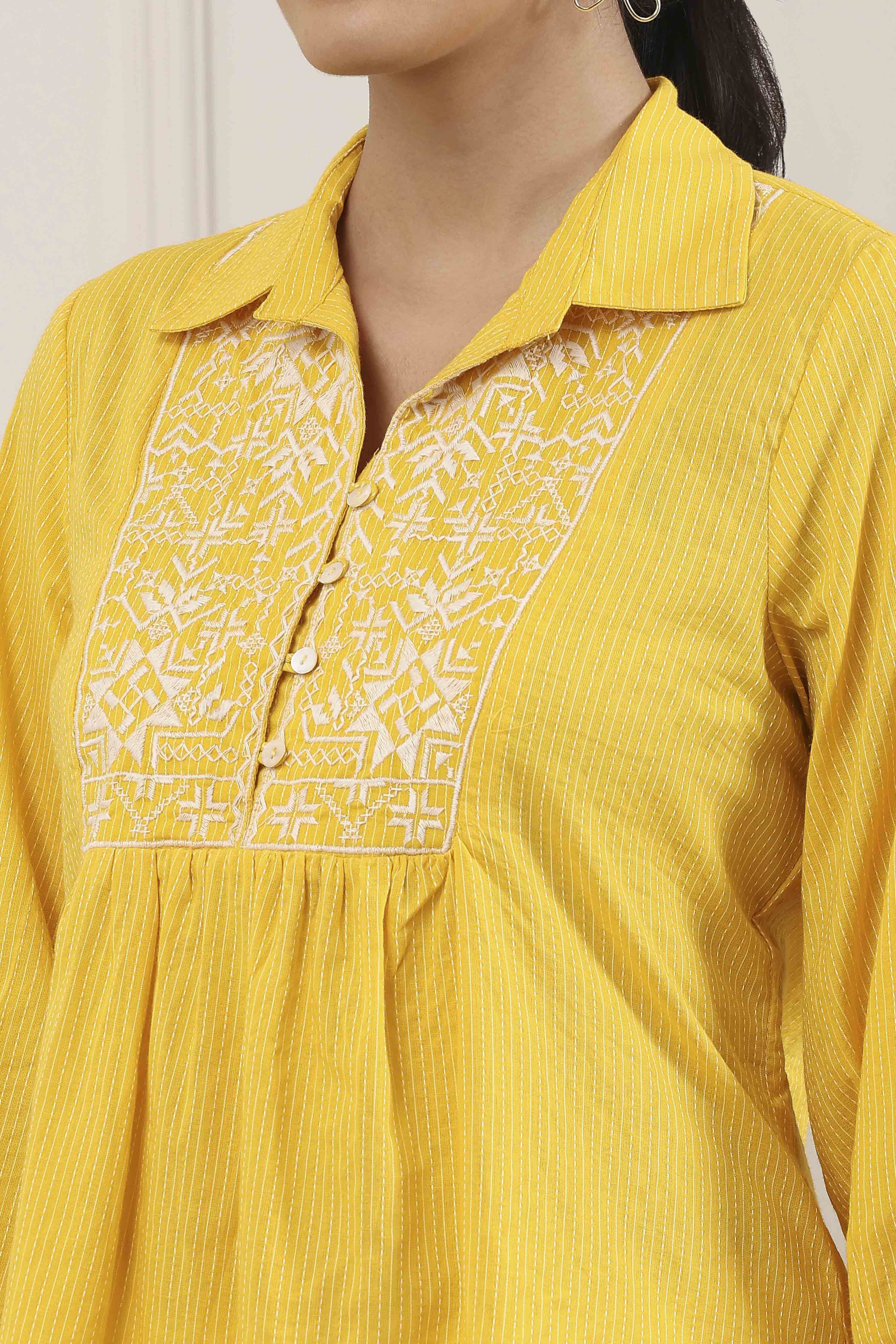 Yellow Cotton Regular Short Kurti image number 1