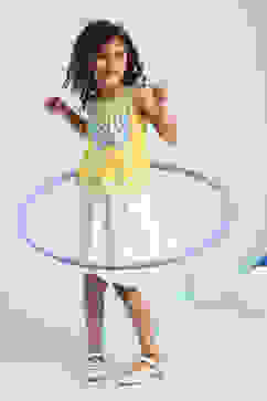 Yellow and White Printed Top and Skirt image number 0