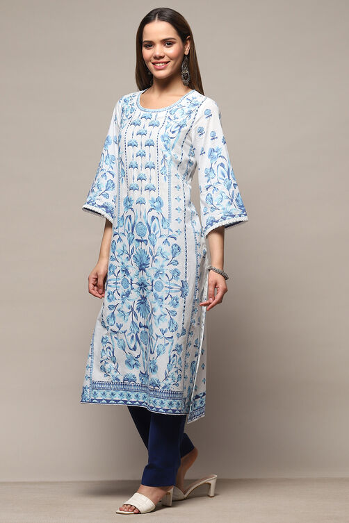 White Cotton Straight Kurta image number 2