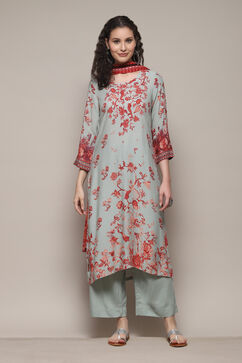Sage Green Cotton Straight Kurta Palazzo Suit Set image number 0