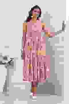 Pink Floral Printed Kalidar Flared Dress image number 5