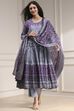 Lilac Cotton Printed Anarkali Suit Set