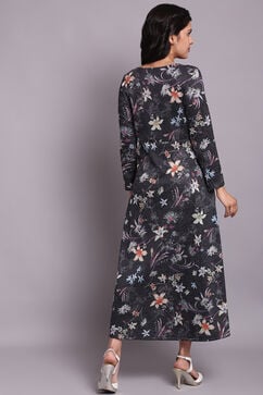 Charcoal Grey Woolen Printed Dress image number 5