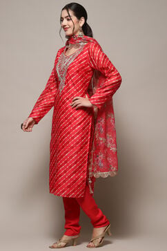 Pink Chanderi Unstitched Suit set image number 5