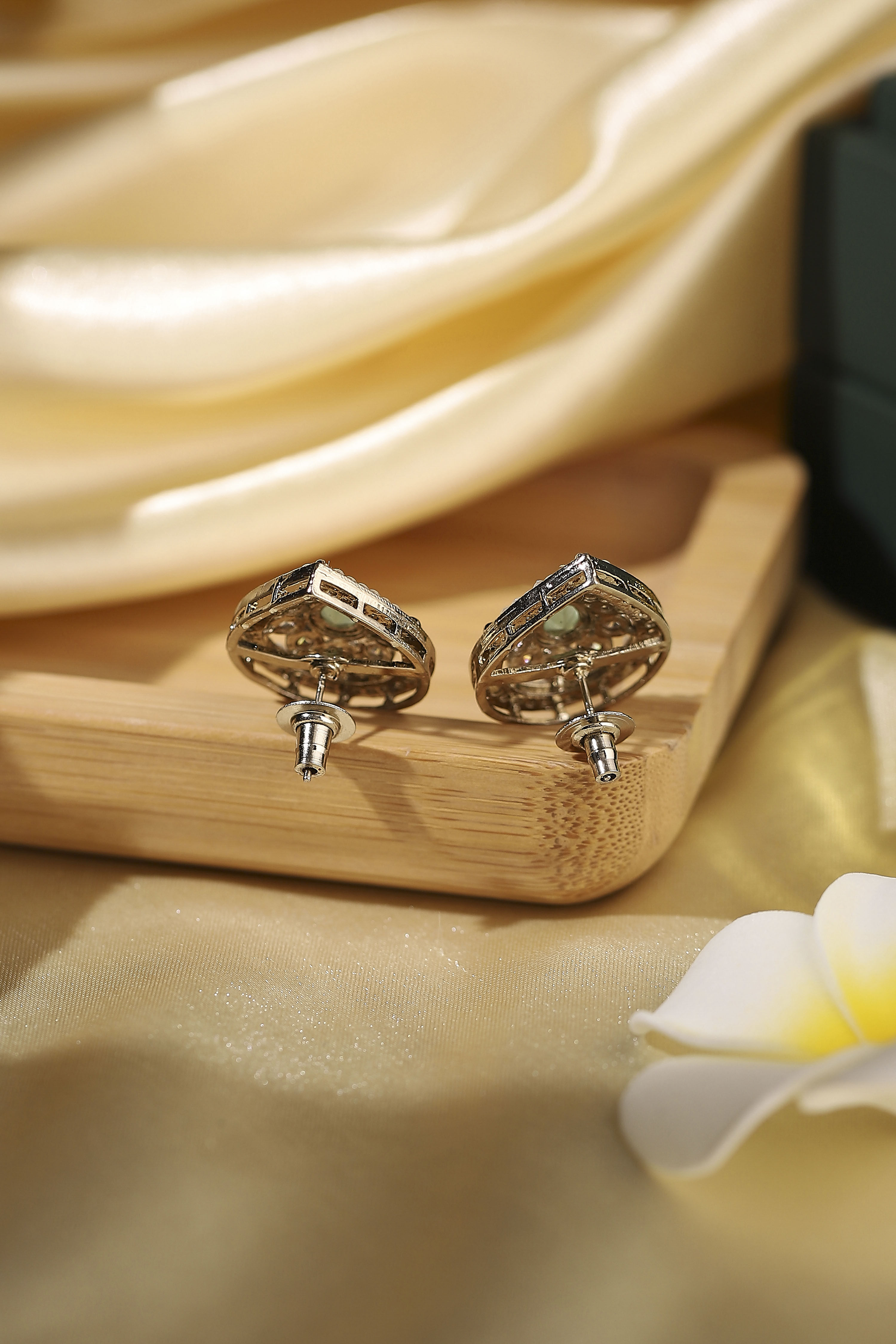Mint Green Gold Plated Alloy Embellished Studs image number 2