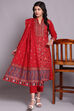 Red Woolen A-Line Kurta Slim Pant Suit Set image number 0