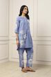 Blue Cotton Floral Printed Straight Suit Set image number 5