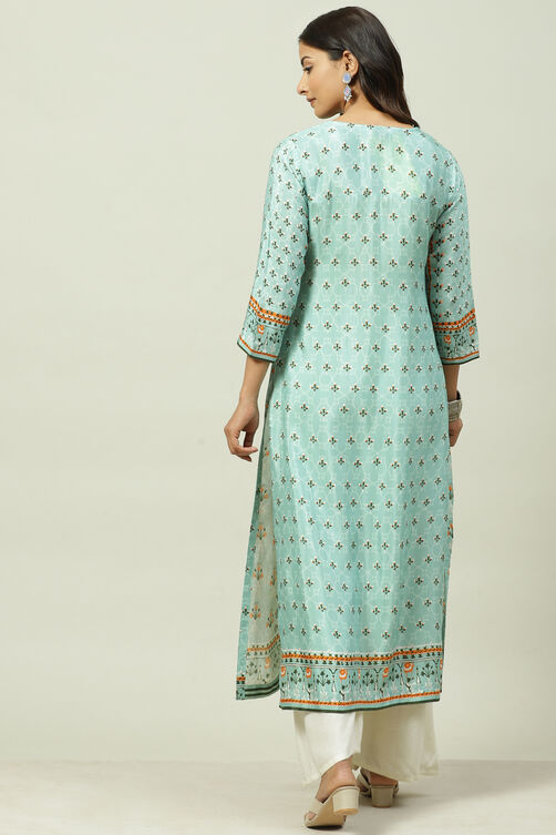 Sky Blue Art Silk Straight Kurta image number 4