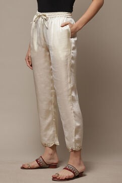 Off White Art Silk Solid Pants image number 3