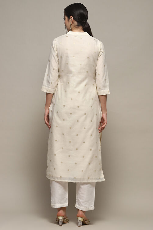 Off White Chanderi Unstitched Suit set image number 6