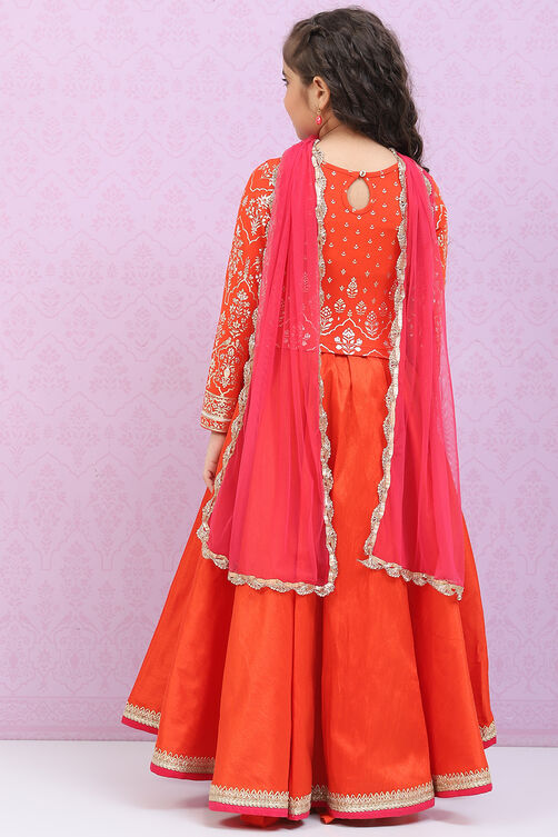 Orange Viscose Blend Lehenga Set image number 4