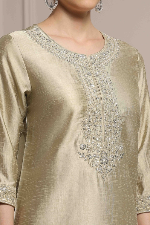 Light Green Art Silk Embroidered Straight Suit Set image number 1
