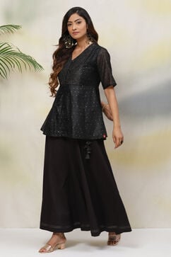 Black Straight Poly Modal Fusion Wear 2 Piece Set image number 2