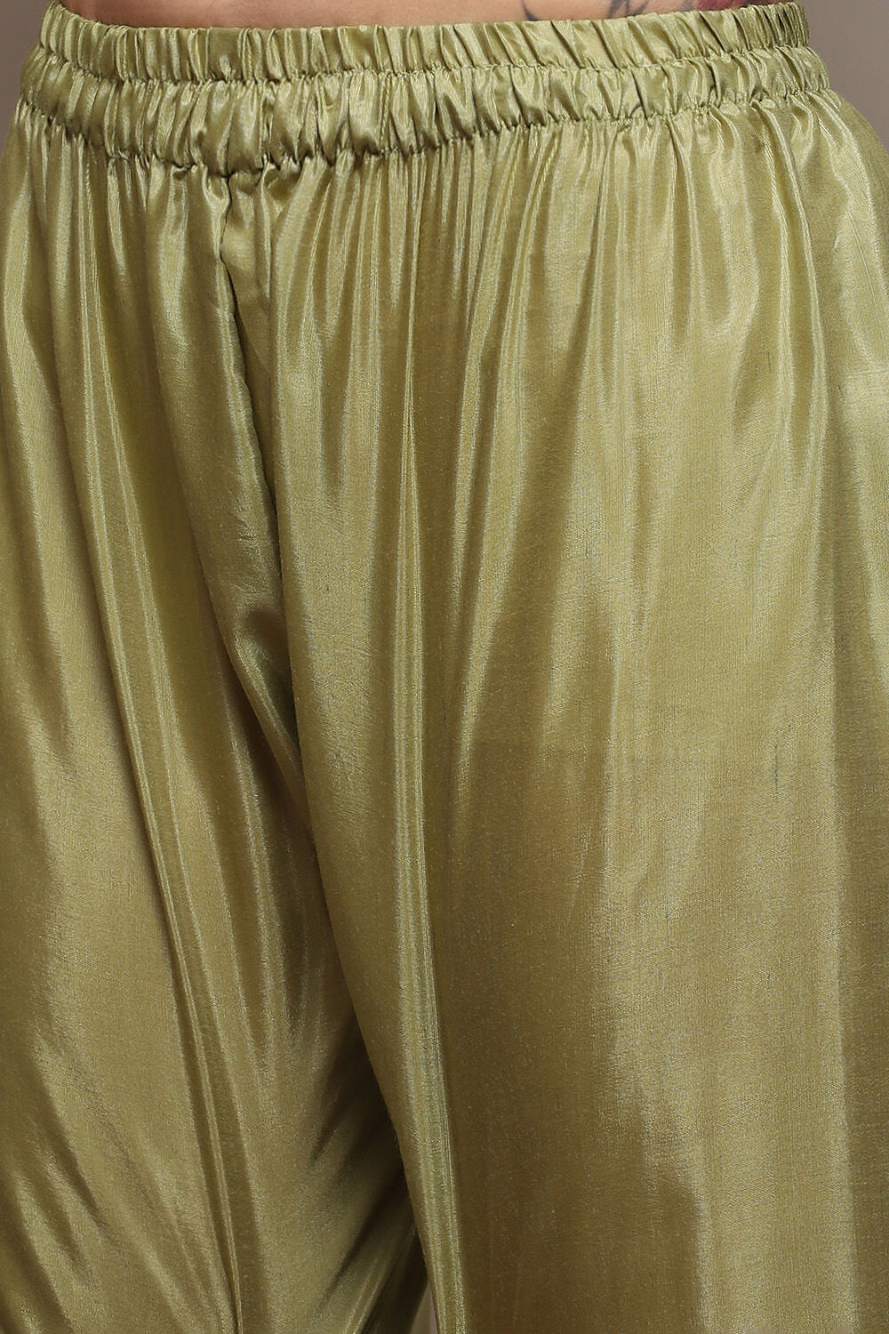 Olive Green Silk Blend Unstitched Suit Set image number 3