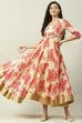 Beige Art Silk Flared Fusion Printed Dress image number 0