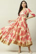 Beige Art Silk Flared Fusion Printed Dress image number 0