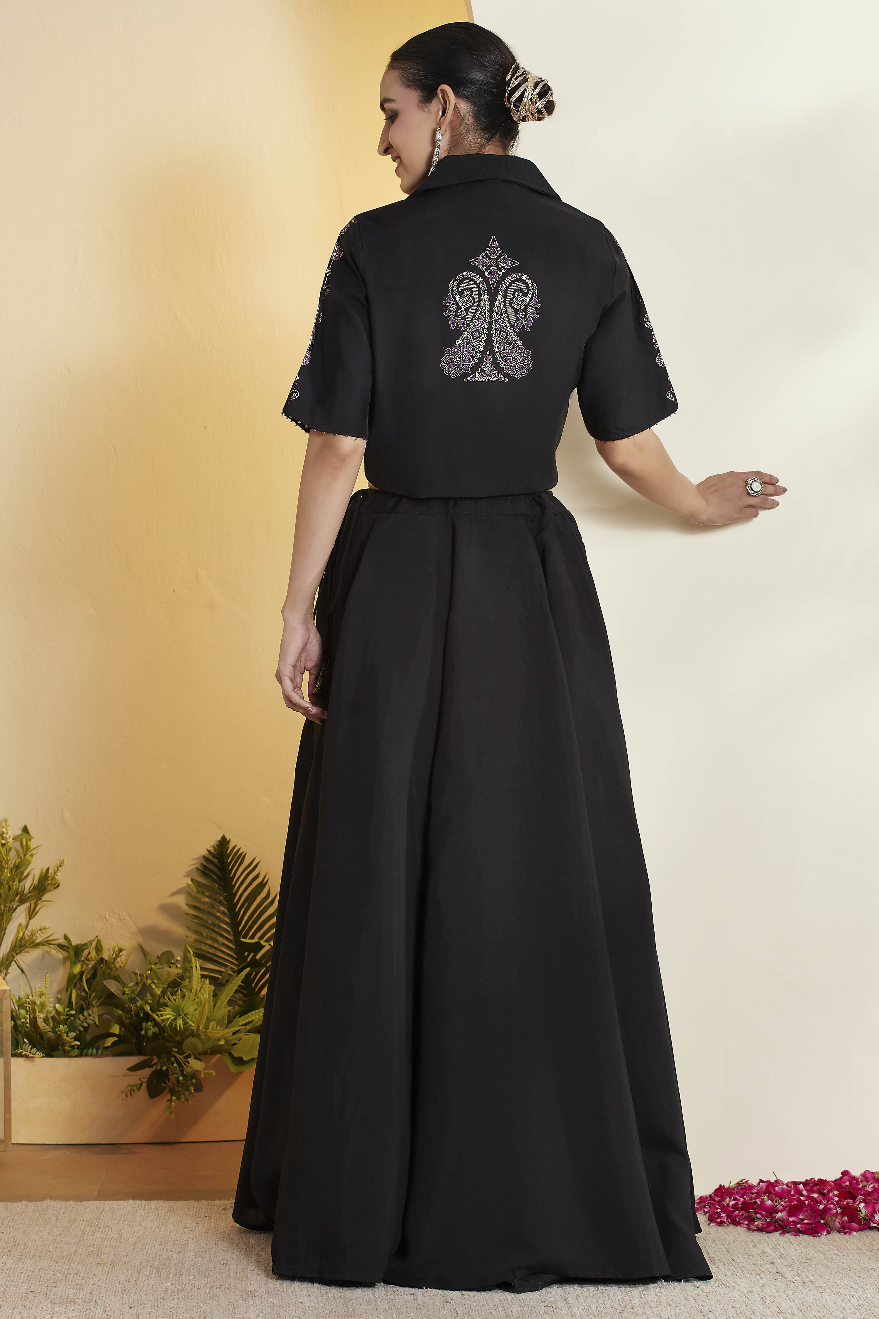 Black Viscose Rayon Regular Lehenga Set image number 6