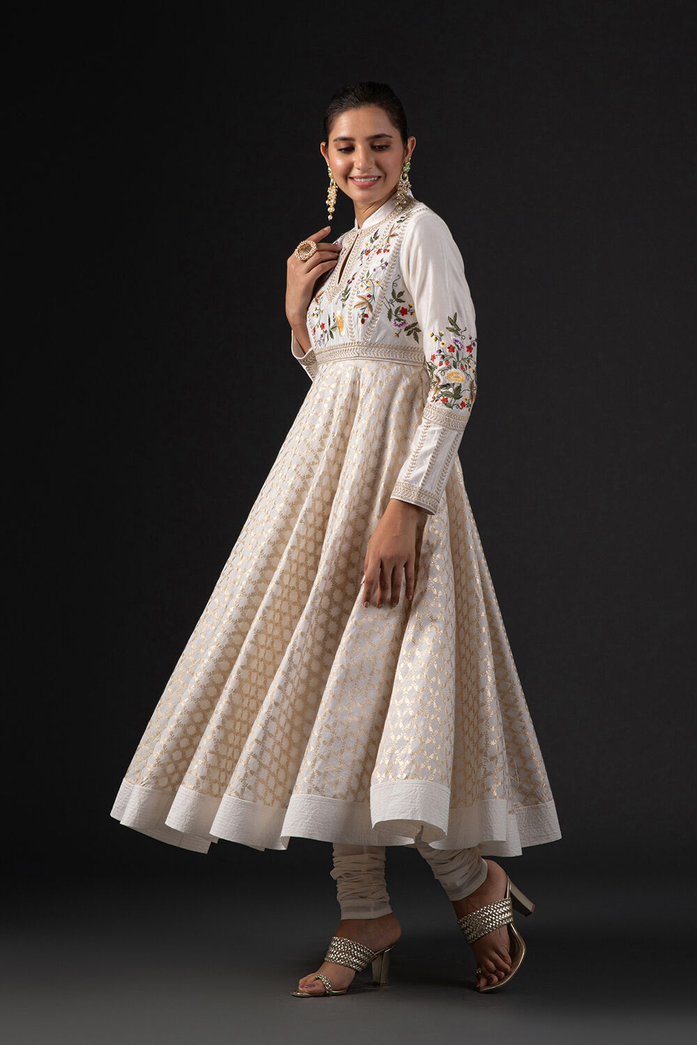 Rohit Bal Off White Cotton Silk Anarkali Embroidered Suit Set image number 4