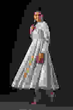 Rohit Bal Off White Cotton Silk Anarkali Embroidered Suit Set image number 4