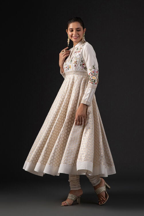 Rohit Bal Off White Cotton Silk Anarkali Embroidered Suit Set image number 4