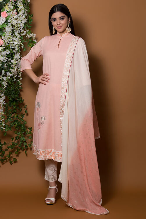 Blush Pink Straight Suit Set By Anju Modi image number 4