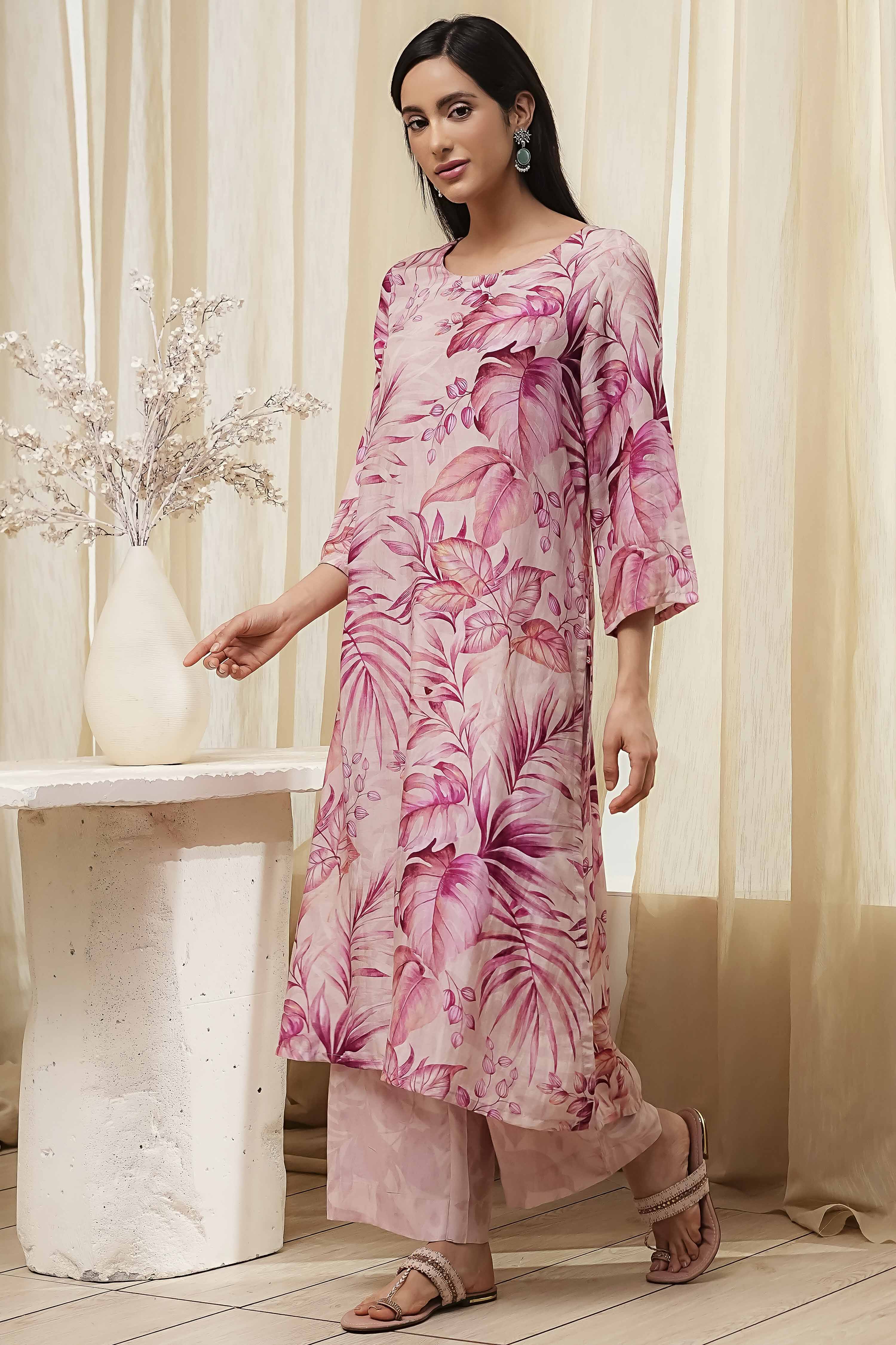 Green Modal Floral Printed Straight Kurta Set image number 3