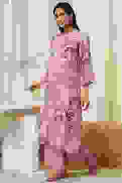 Pink Modal Floral Printed Straight Kurta Set image number 3