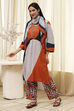 Orange and Beige Printed Straight Suit Set image number 3