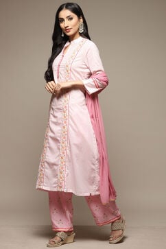 Pink Cotton A-Line Kurta Palazzo Suit Set image number 0